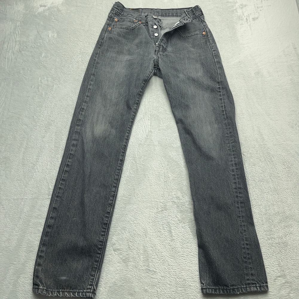 Levi's 501 Straight Leg Jeans Mens 28x34 Gray Denim Cotton Dark Wash Button Fly